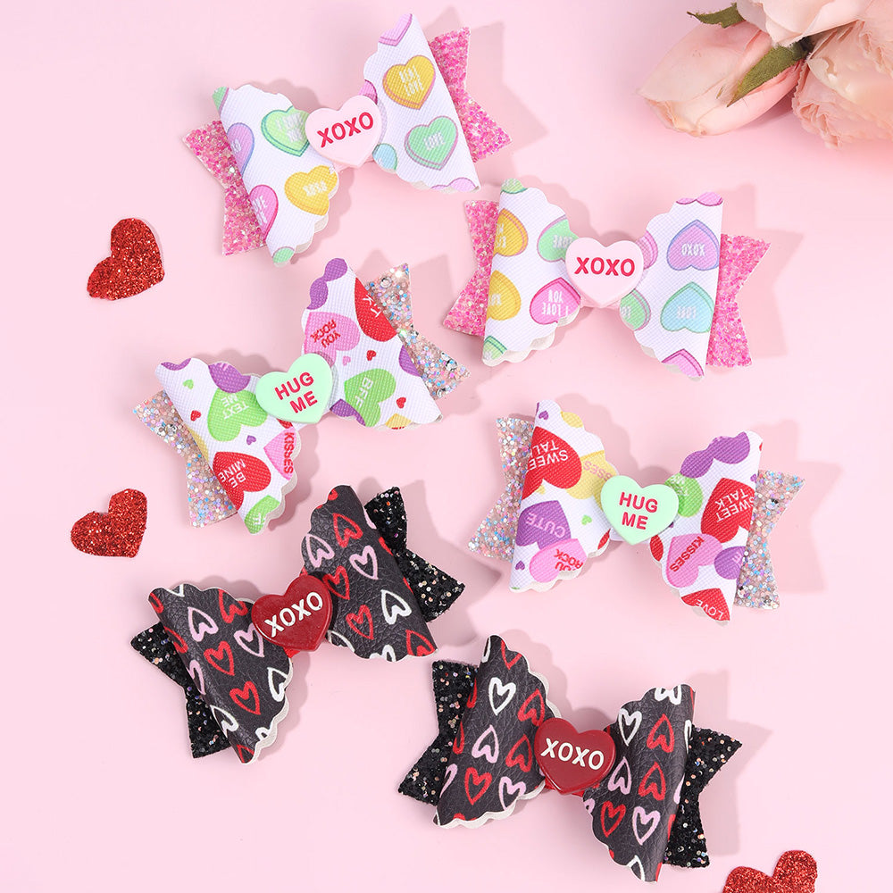 6Pcs Leather Valentine's Day Hair Clips for Girls