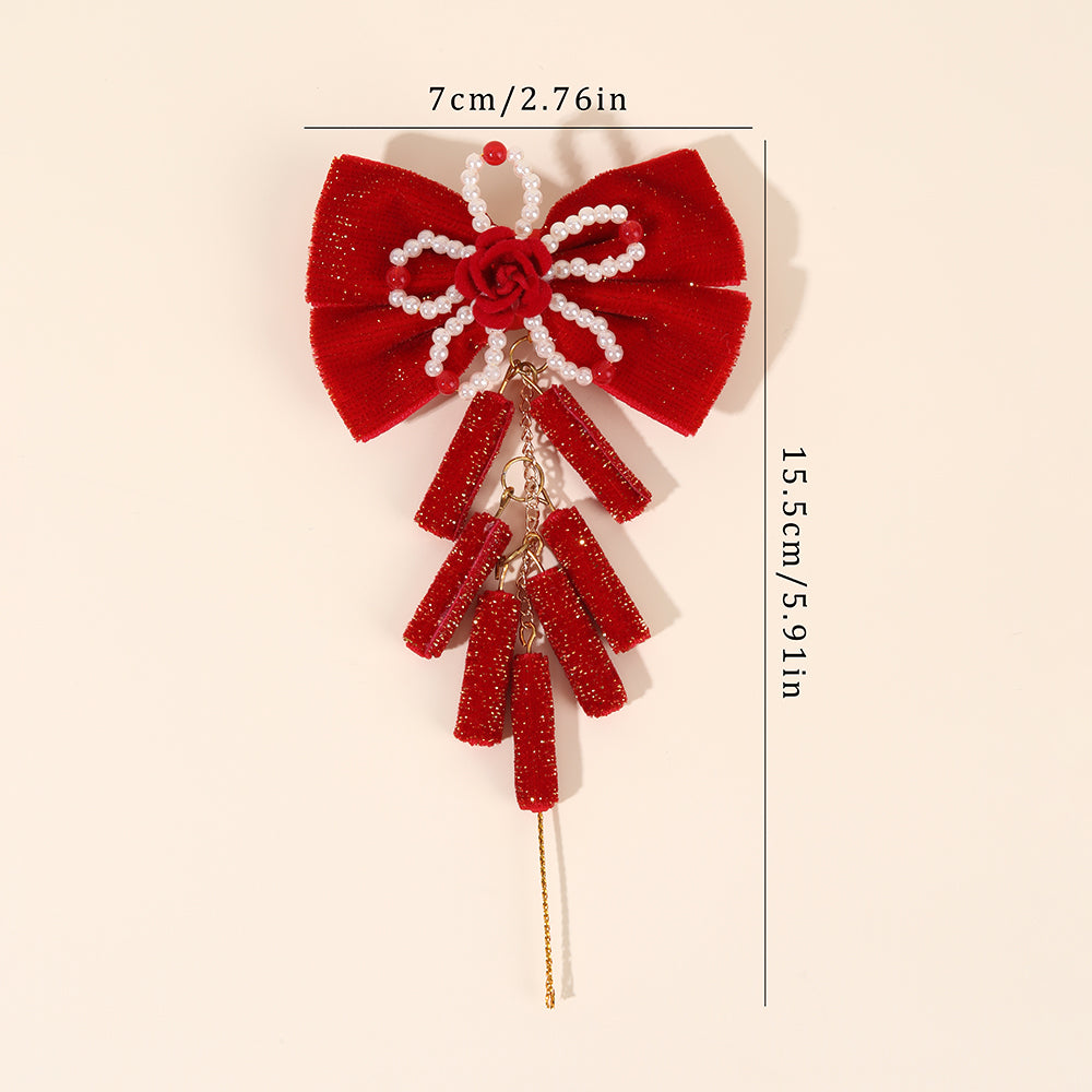 20Pair New Year Red Hair Bow Clips For Girls