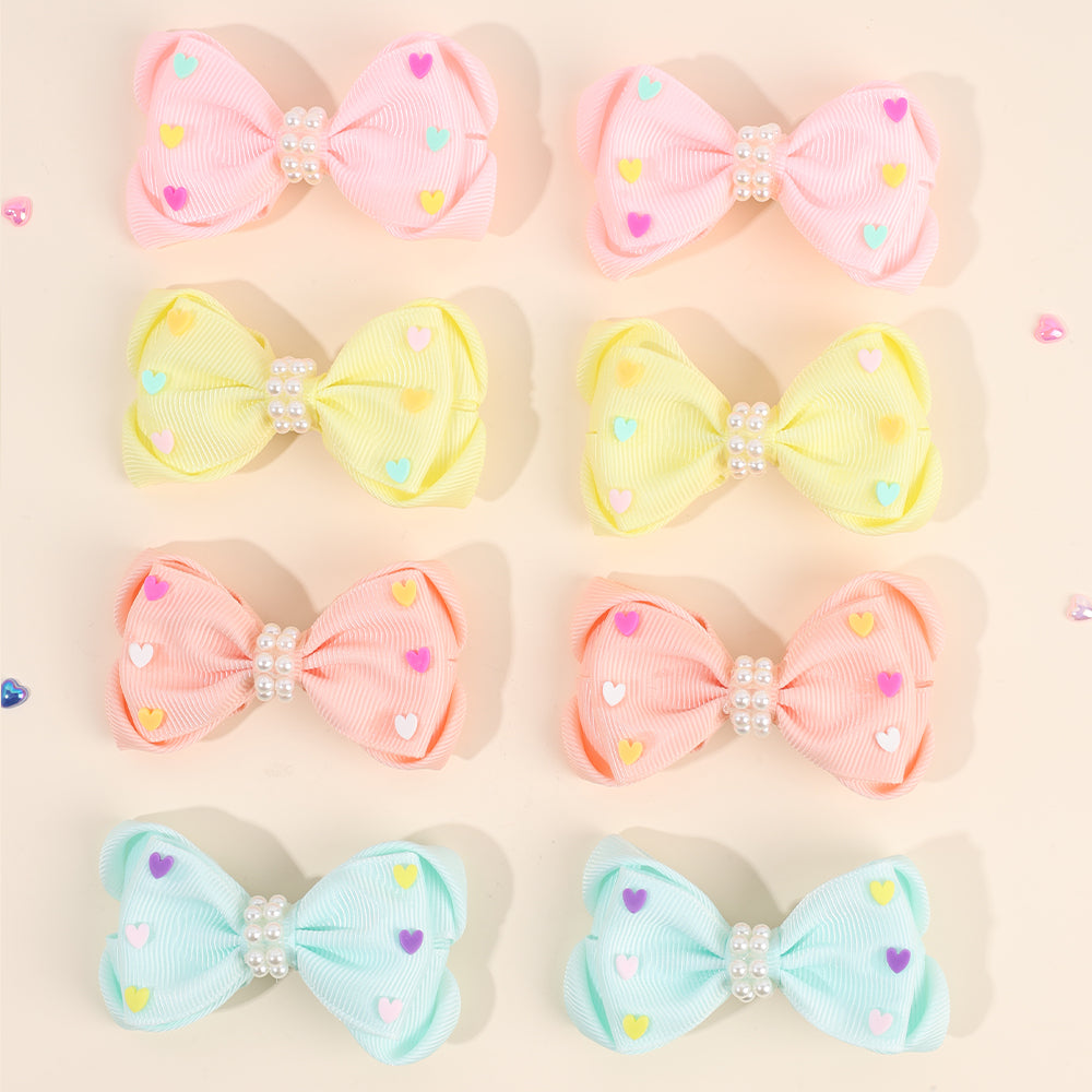 2Pcs Boutique Hair Bows With Heart Pearl