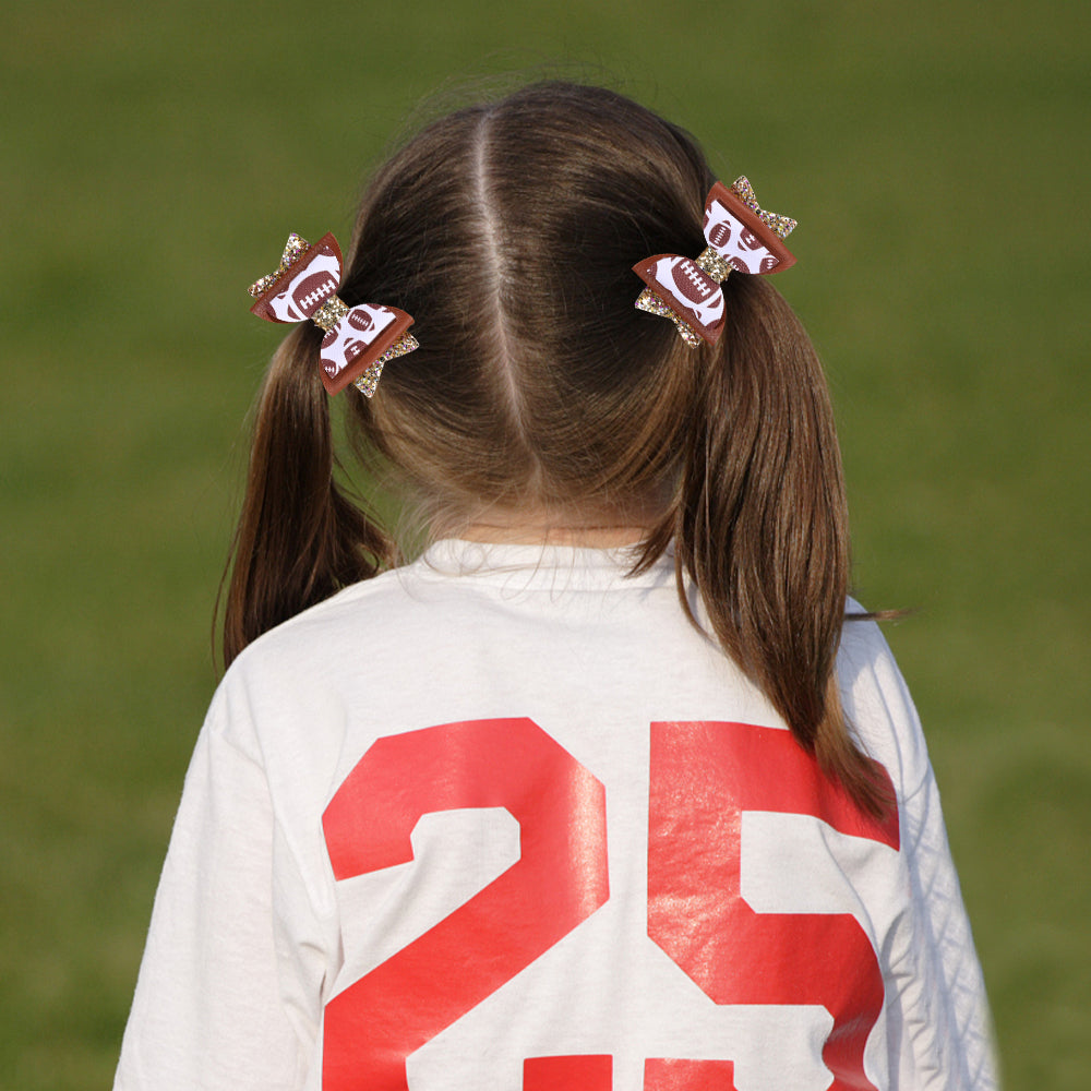 10pairs Football Leather Hair Bows Clips