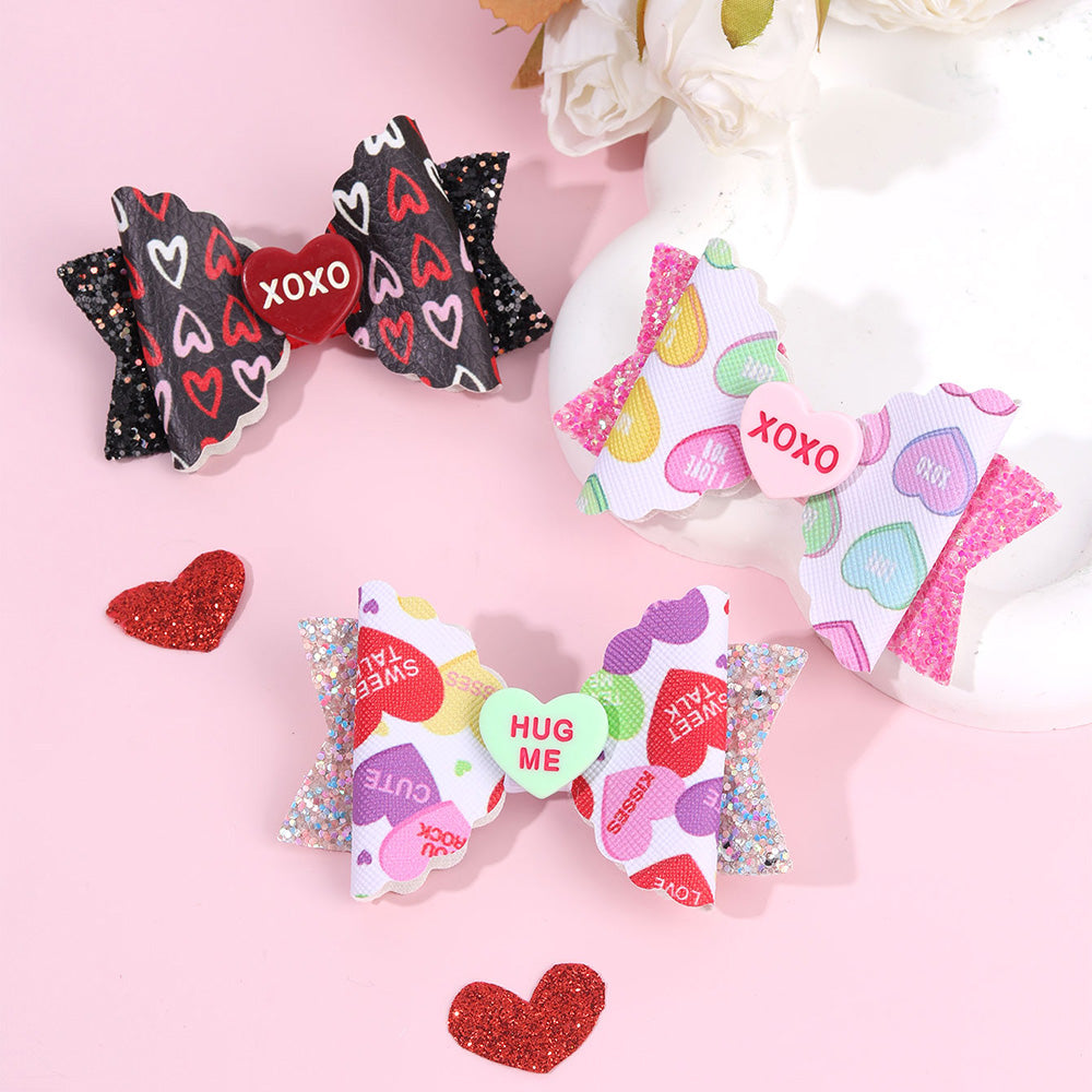 6Pcs Leather Valentine's Day Hair Clips for Girls