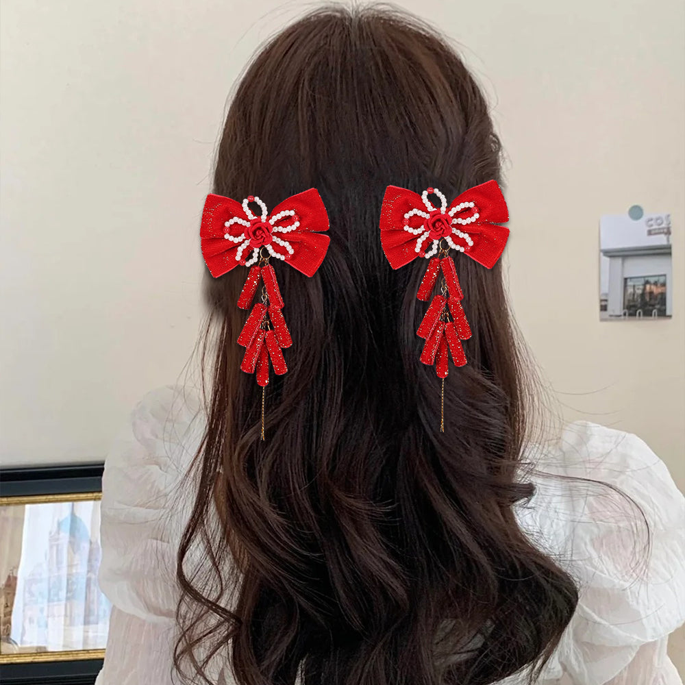 20Pair New Year Red Hair Bow Clips For Girls