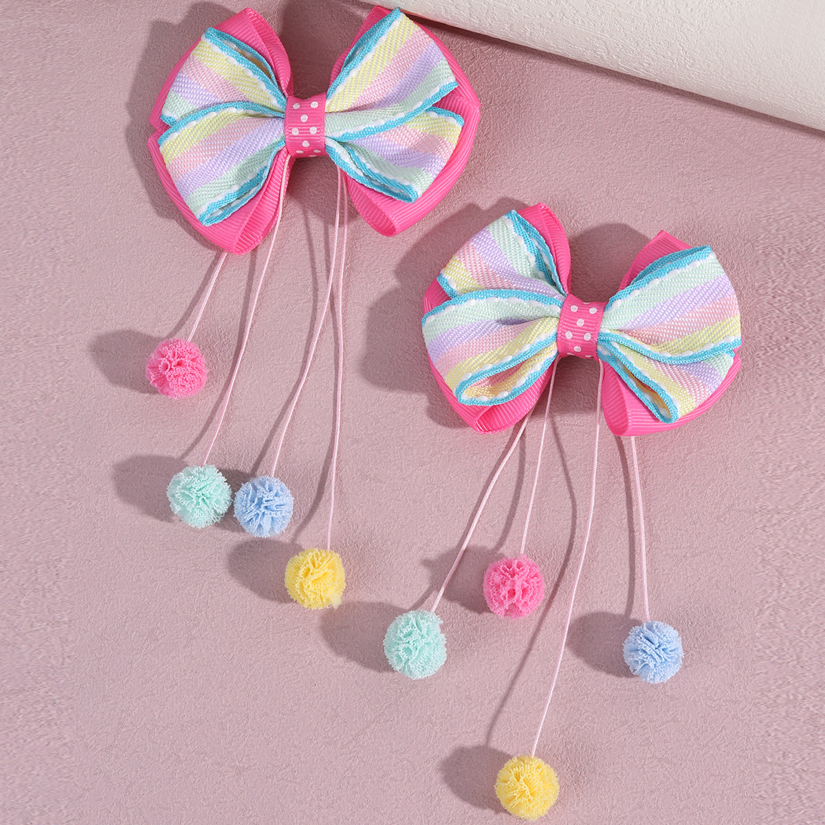 2Pcs Rainbow Hair Bow Clips for Girls