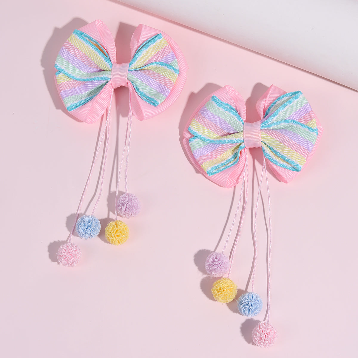 2Pcs Rainbow Hair Bow Clips for Girls