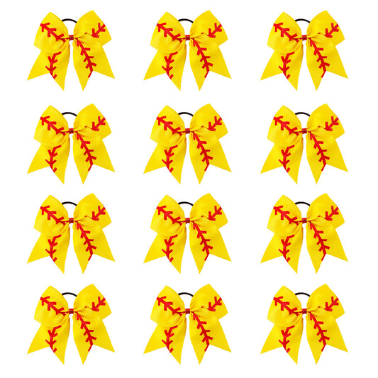 12PCS 7'' Large Baseball Cheer Bows Ponytail Holder with Elastic Band