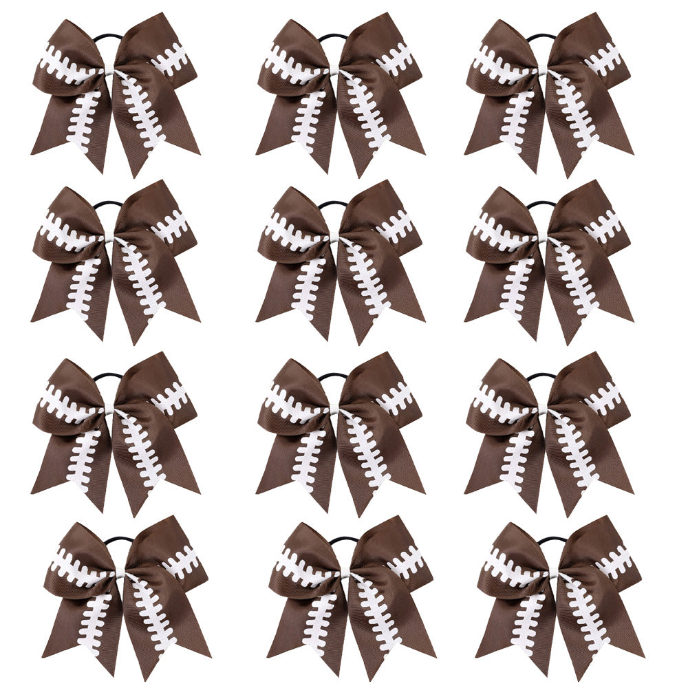 12PCS 7'' Large Baseball Cheer Bows Ponytail Holder with Elastic Band