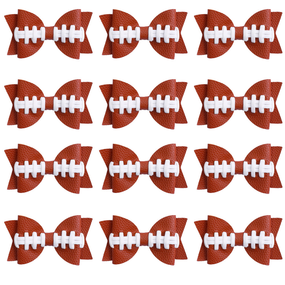 12pcs Football Leather Hair Bows Clips