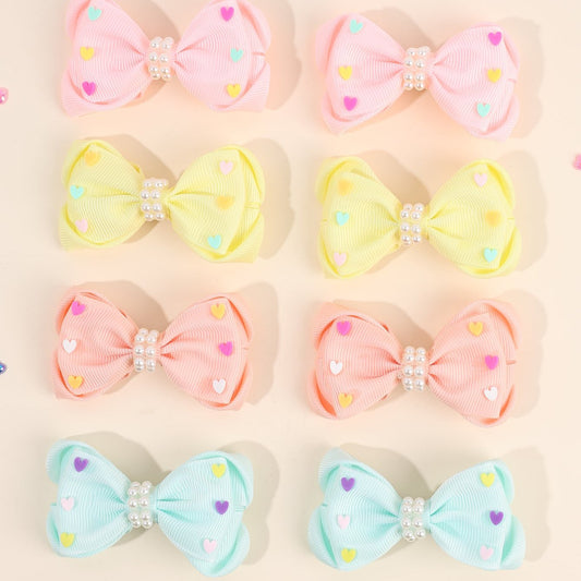 2Pcs Boutique Hair Bows With Heart Pearl