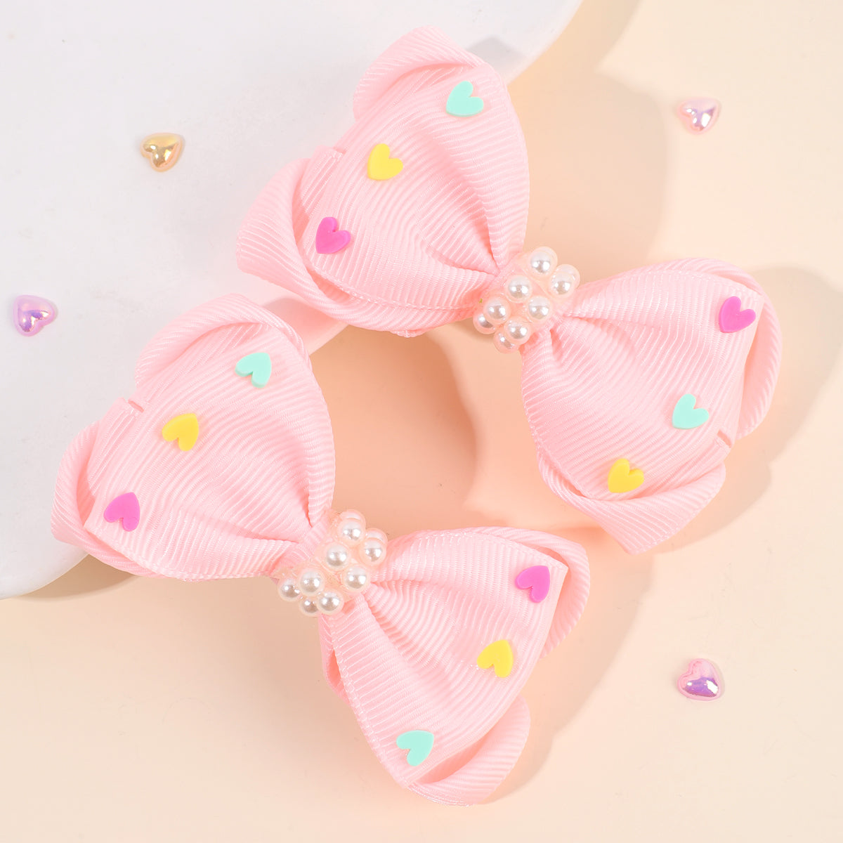 2Pcs Boutique Hair Bows With Heart Pearl