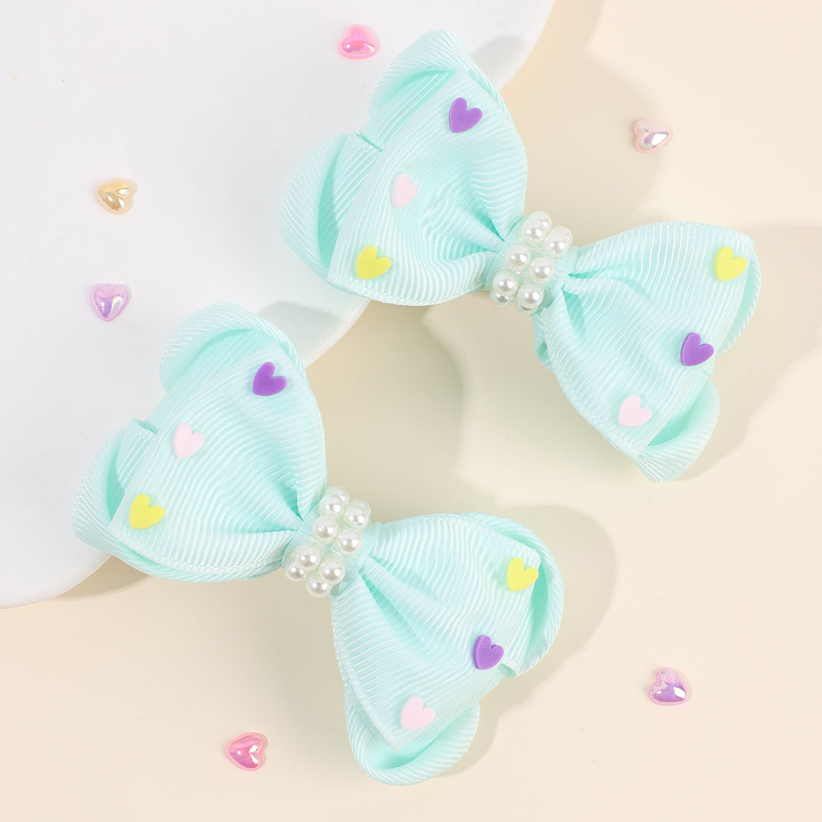 2Pcs Boutique Hair Bows With Heart Pearl