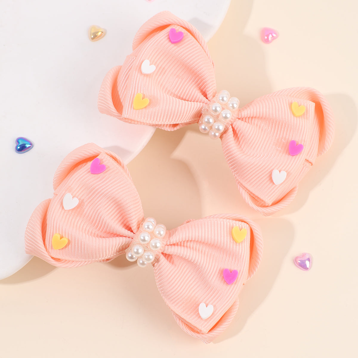 2Pcs Boutique Hair Bows With Heart Pearl