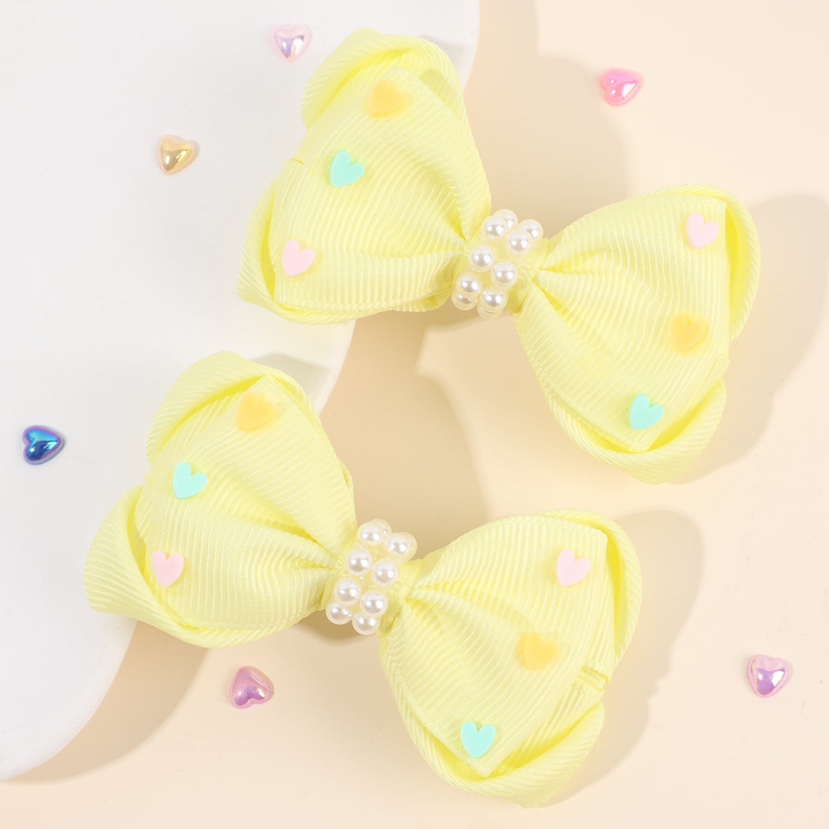 2Pcs Boutique Hair Bows With Heart Pearl