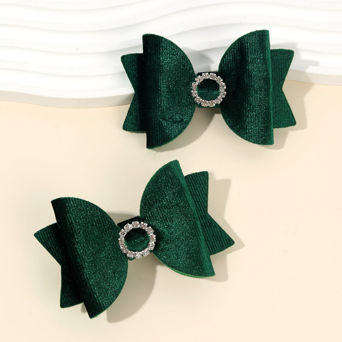 20Pairs Velvet Hair Bows Clips With Rhinestone