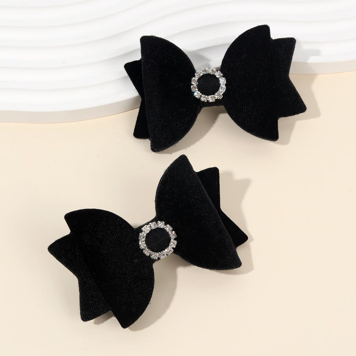 20Pairs Velvet Hair Bows Clips With Rhinestone