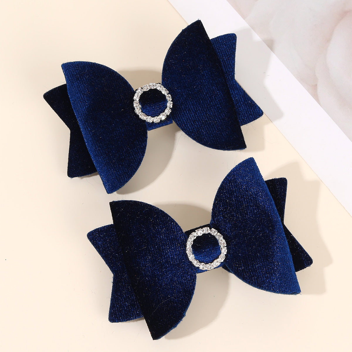 20Pairs Velvet Hair Bows Clips With Rhinestone