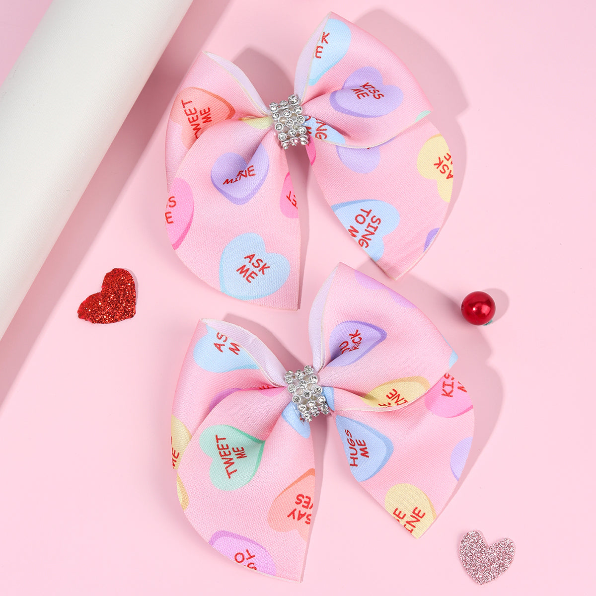 2Pcs Fabric Layered Valentine's Day Hair Clips for Girls Baby