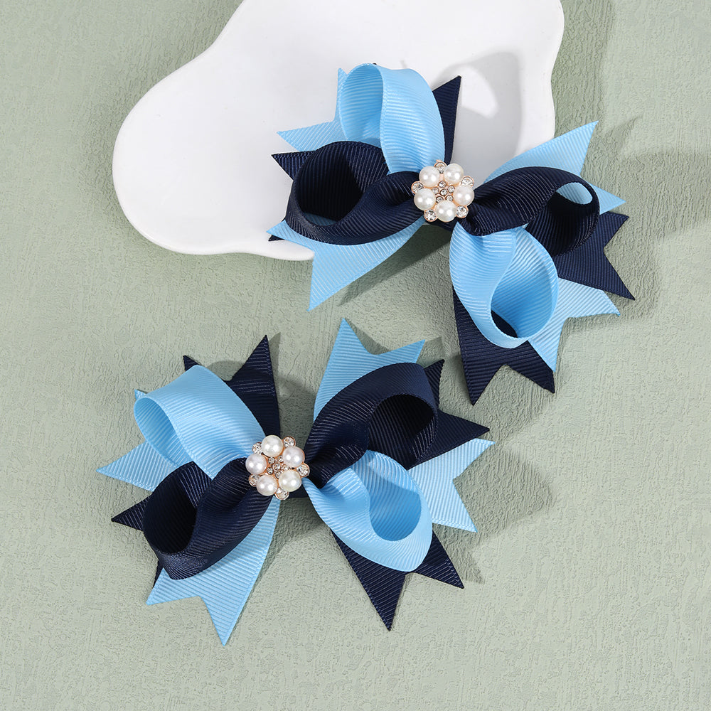 20Pair Layered Hair Bow Clips with Pearl