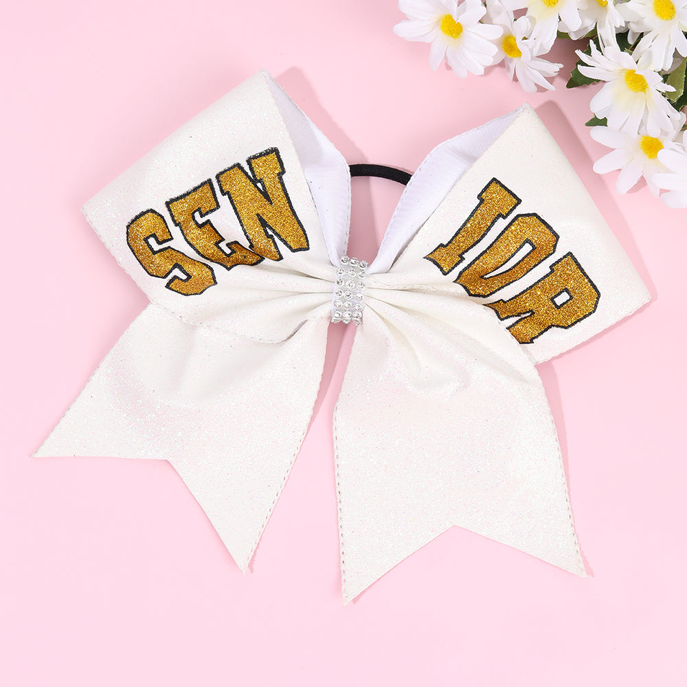 12Pcs 7" Glitter Senior Cheer Bows With Ponytail Holder