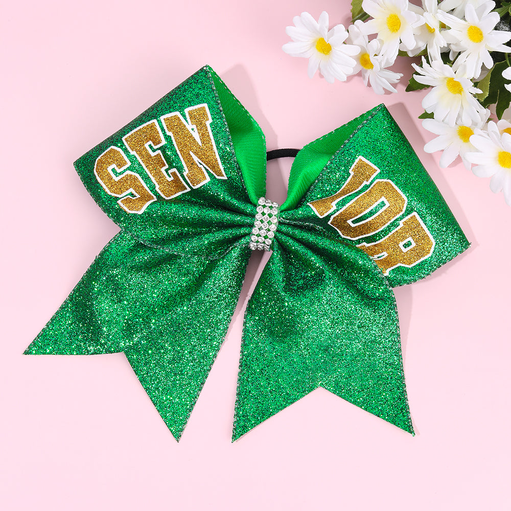 12Pcs 7" Glitter Senior Cheer Bows With Ponytail Holder