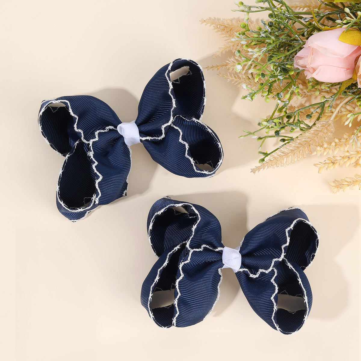 20Pairs Boutique Grosgrain Ribbon Moonstitch Edge Hair Bows Clips