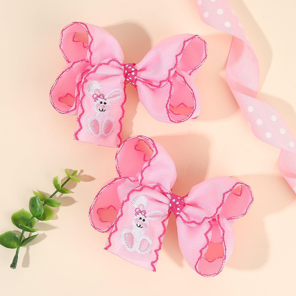 2Pcs Embroidery Easter Hair Bows Clips