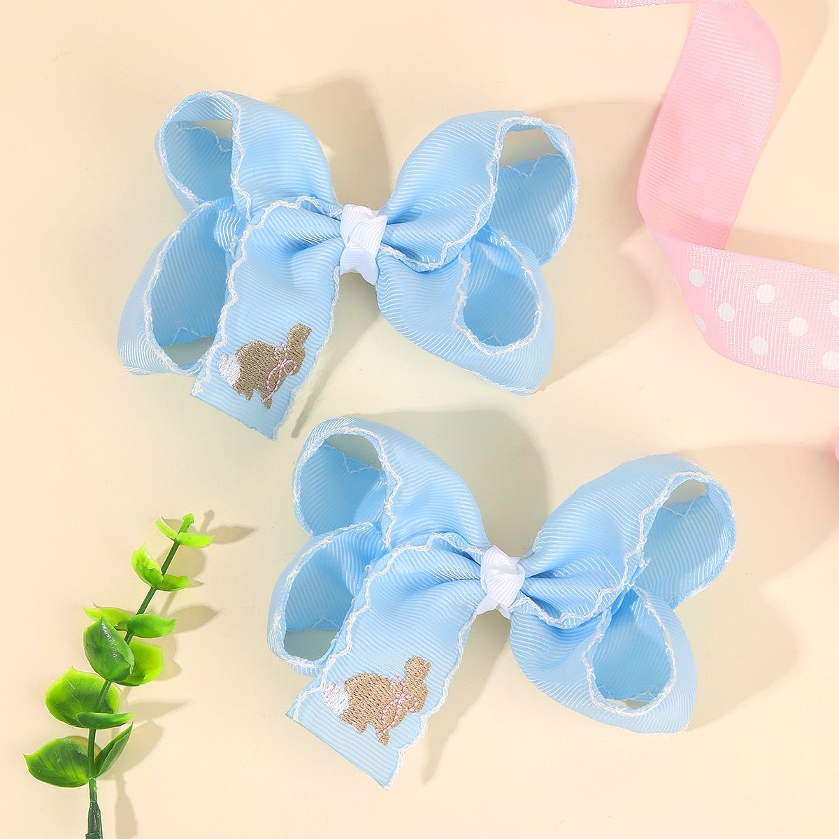 2Pcs Embroidery Easter Hair Bows Clips