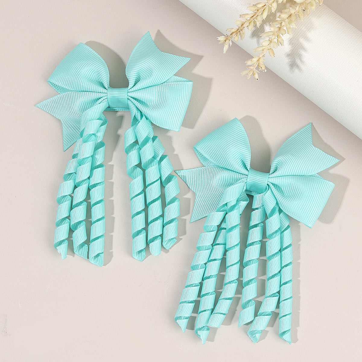 2Pcs Curly Hair Bow Clips for Kids