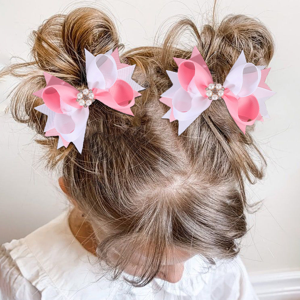 20Pair Layered Hair Bow Clips with Pearl