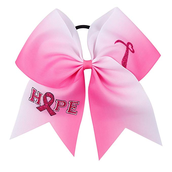 cnhairaccessories 20pcs New Breast Cancer Awareness Pink Ribbon Cheer Bows, Blue Love Heart