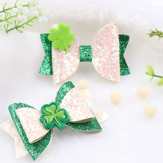 30Pcs Shamrock 3 Inch Glitter Hair Bows