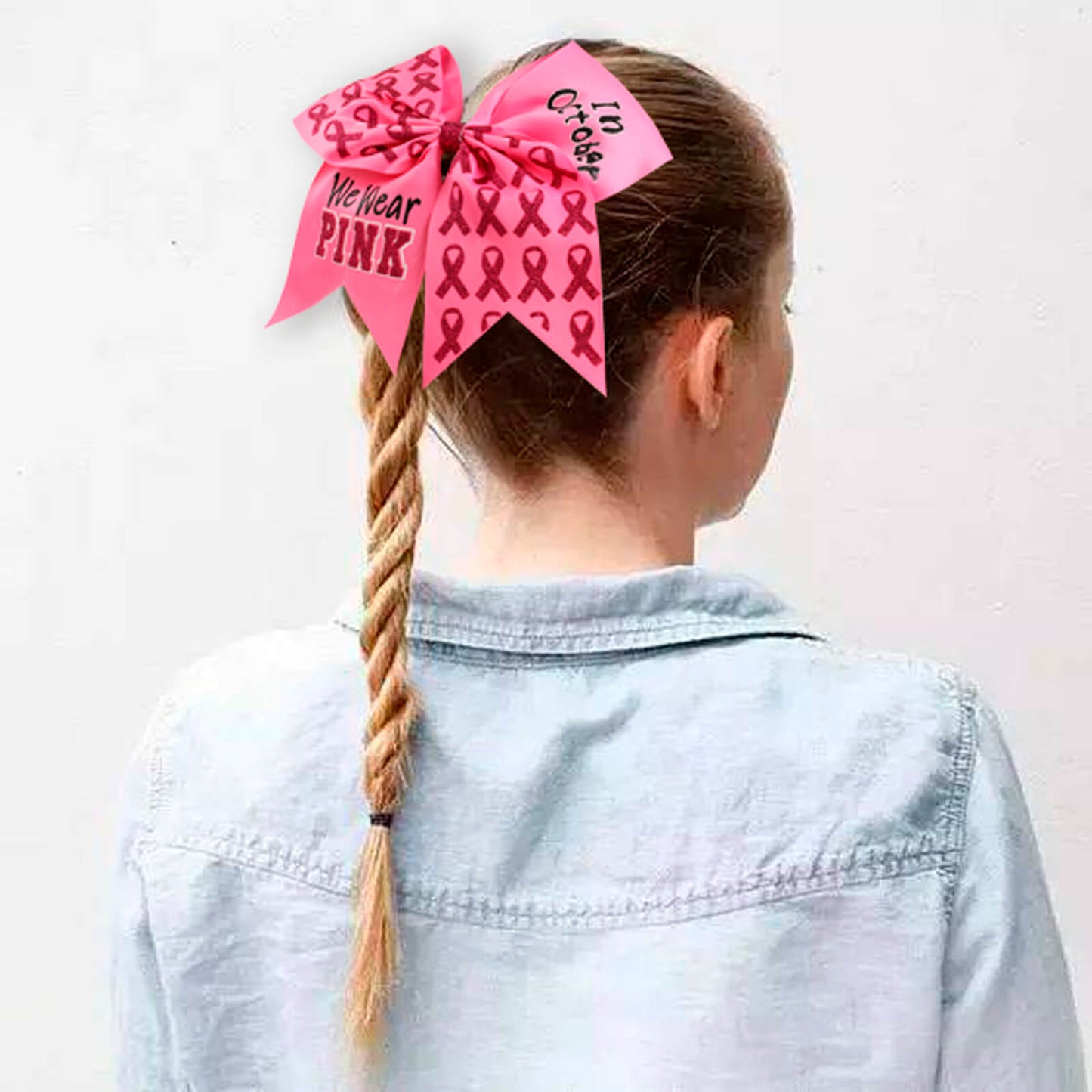 cnhairaccessories Breast Cancer Awareness Cheer Bow Glitter Hair Tie Ponytail Holder Rhinestone Pack